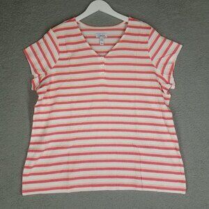 NEW Denim & Co T-Shirt Womens 2X Gauze Crinkle Stripe Casual Lounge Lightweight